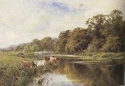 Henry h.parker Cattle watering on a Riverbank (mk37) painting